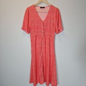 Able Coral Pink Button-Front Midi Dress